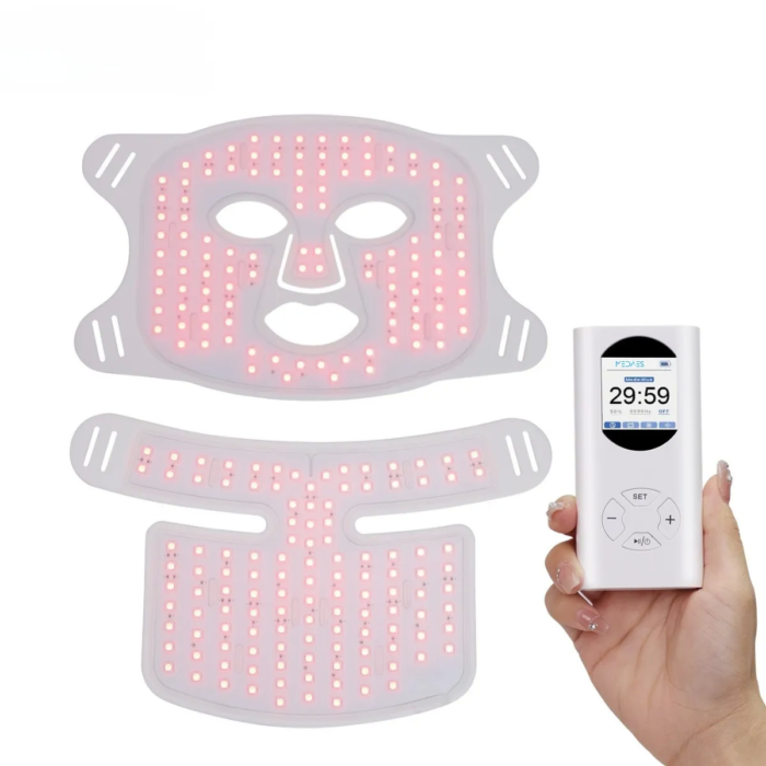 LED-verlichting van het MedAes Masker in rood lichtmodus met timer